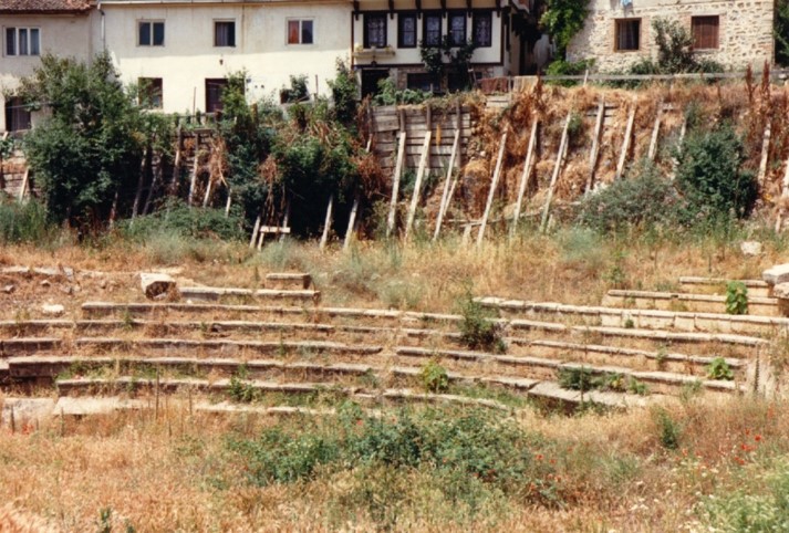 Ohrid, Ancient Theatre 1988. Ancient theatre in Ohrid, abandoned by the locals after the end of the Roman Empire due to executions of Christians by the Romans