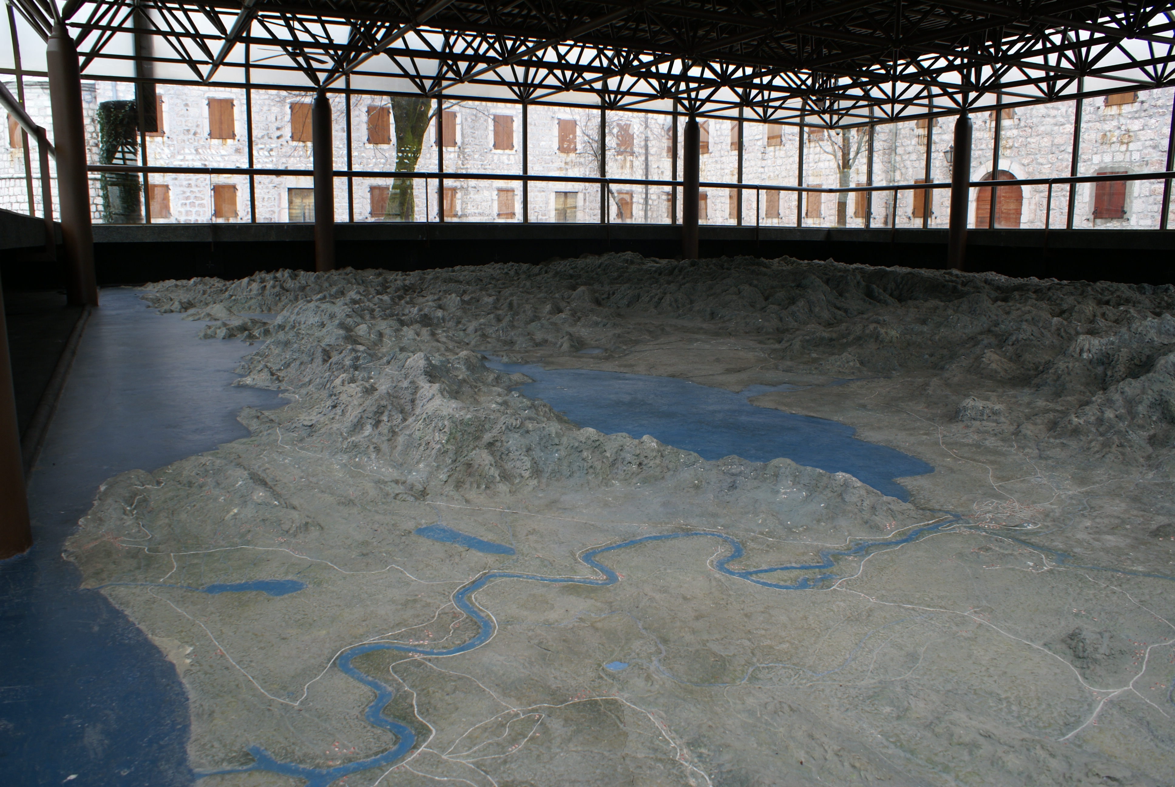 The relief map of Montenegro, in the foreground Lake Skadar, Cetinje, Republic of Montenegro
