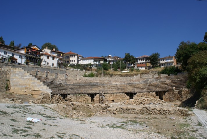 Ohrid, Antikes Theater 2008. Ab den 1980er Jahren graduelle Renovierung des Theaters