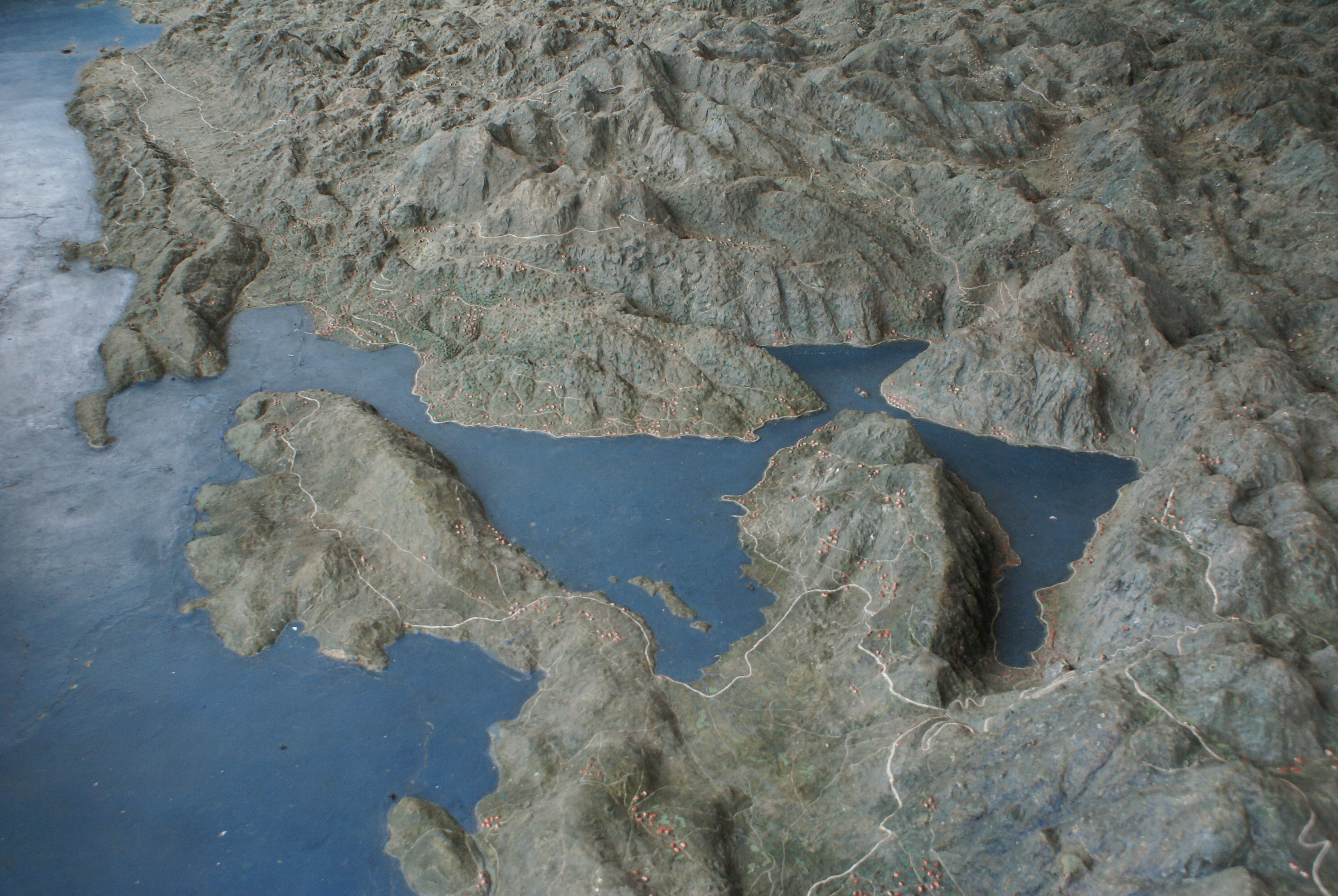 The Bay of Kotor on the relief map of Montenegro, Cetinje, Republic of Montenegro