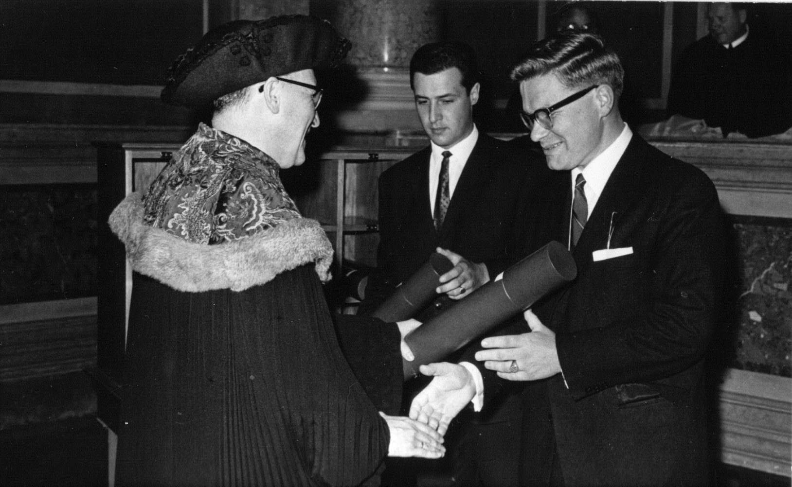 Johannes Koder receiving His PhD-Degree by Professor Herbert Hunger in  1965